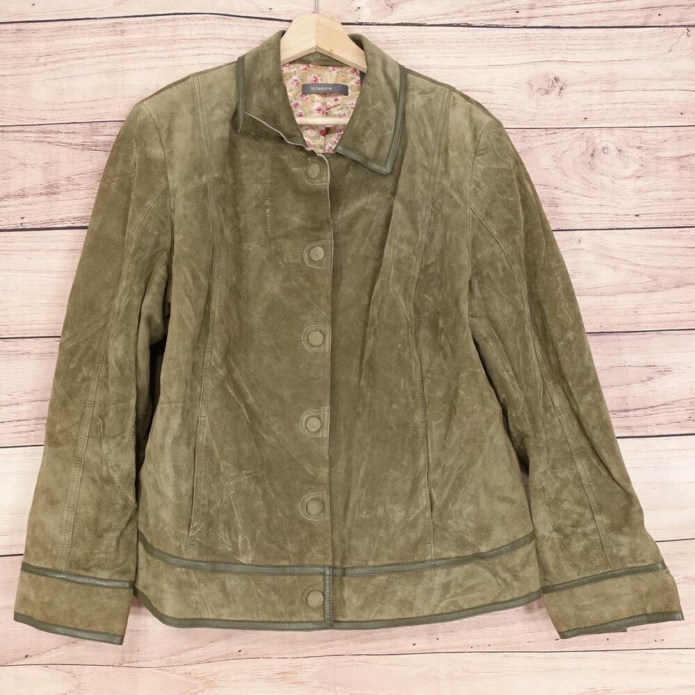 Liz Claiborne Olive Green Suede Button-Front Jacket